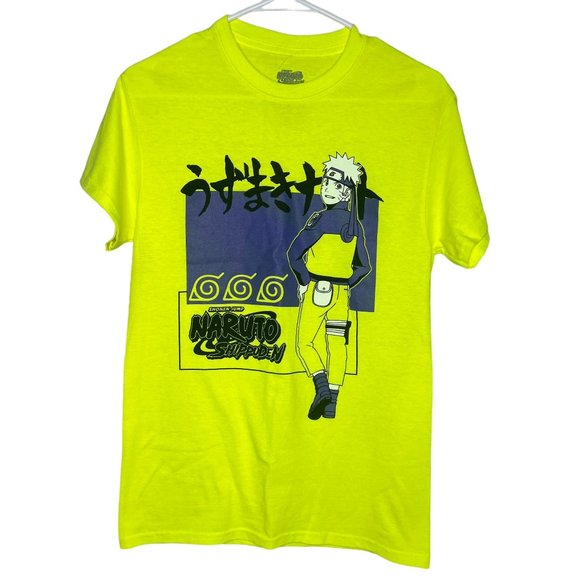 Naruto‎ Shippuden Mens Neon Yellow Anime Crew Shirt Small - Picture 2 of 6
